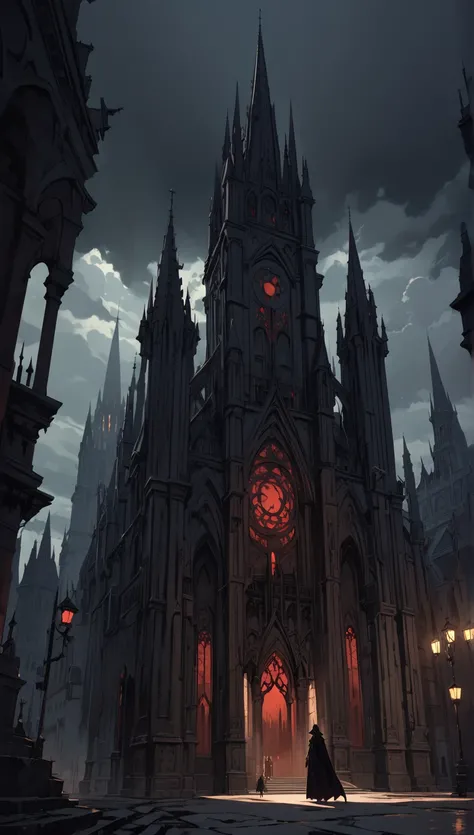 city ​​of vampires: 1.5, night, great detail of buildings, towers,(art inspired Mike Mignola)
