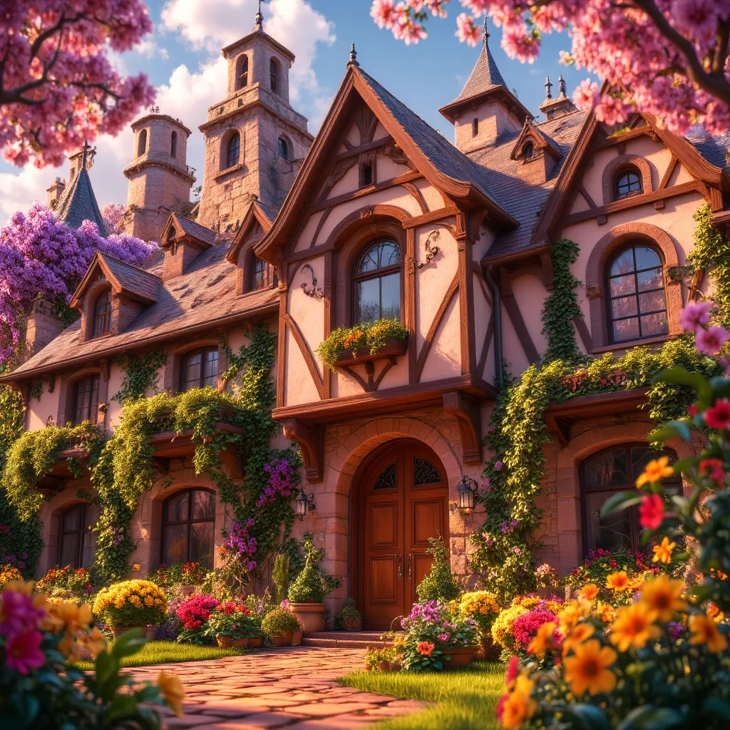 a digital painting of a charming cottage-style house.
Details:
Architecture:
The house has a European feel with its stone exterior, Tudor-style wooden beams, and arched windows.
Colors:
The color palette is warm and inviting, with the stone exterior, brown...