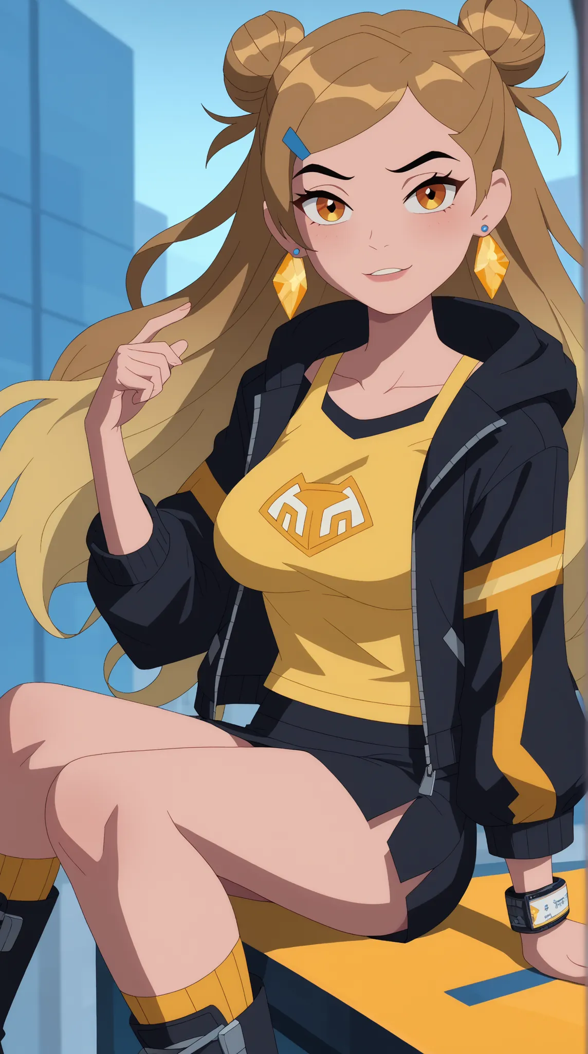 Genevieve "Gen" Tennyson (Gen 10)

Theme Color: Yellow

Hairstyle: Twin buns, with loose, wavy strands cascading down the sides of her face

Eye Color: Bright golden-yellow

Hair Color: Light brown with golden highlights

Skin Tone: Fair with a healthy glo...