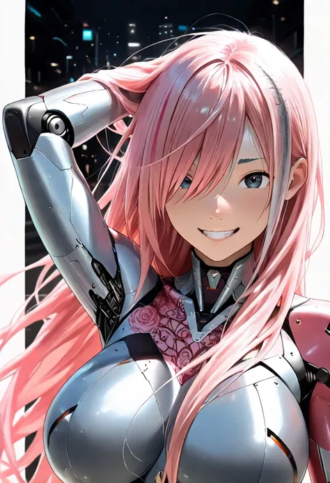 ((1girl in:1.5),(Embroidered cybernetic body:1.5),large full breasts,(mecha-armored:1.5)),(Highest image quality, excellent details, Ultra-high resolution, (Realism: 1.4), The best illustrations, favor details, Highly condensed 1 girl,a smile、(presence:1.5...