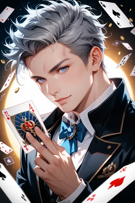 Playing Cards　Joker　 anime style　 icon　 Height　 male　Gray Hair　mask