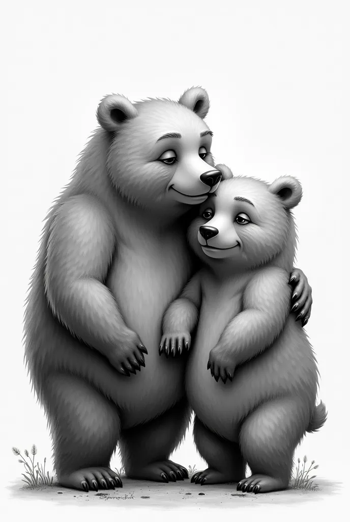 Create for me , a black and white image of two elderly bears to represent that they are grandparents 