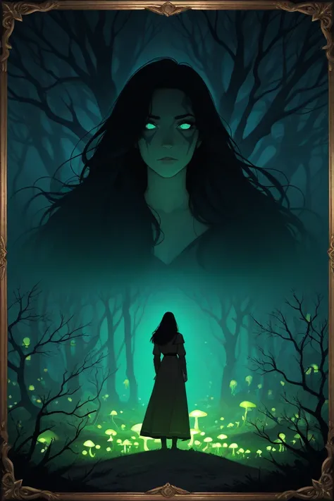 A gaunt woman from the feywilds with black straight hair. Her eyes glow from having a vision