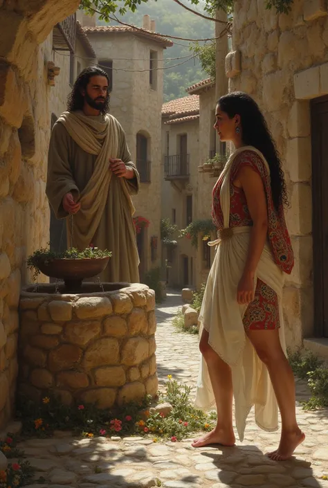 in biblical times , there was a people from ancient Samaria  ,  there is an Arab-Italian sinful woman -Mónica Bellucci , of extreme beauty  ((The most beautiful woman in town ,perfect body, beautiful face)), Draw water from the well that is coming out of t...