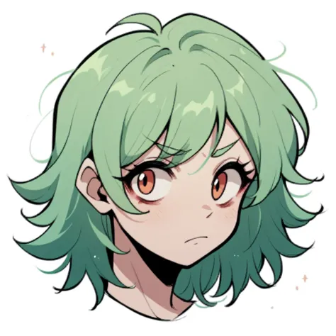 ic0n art style, flat, 2d, plain, flat, ((sanae kochiya)), green hair, doodle, white background, headshot