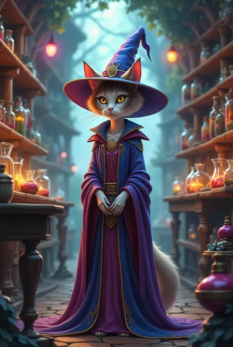 Un chat magicien qui vend des potions 