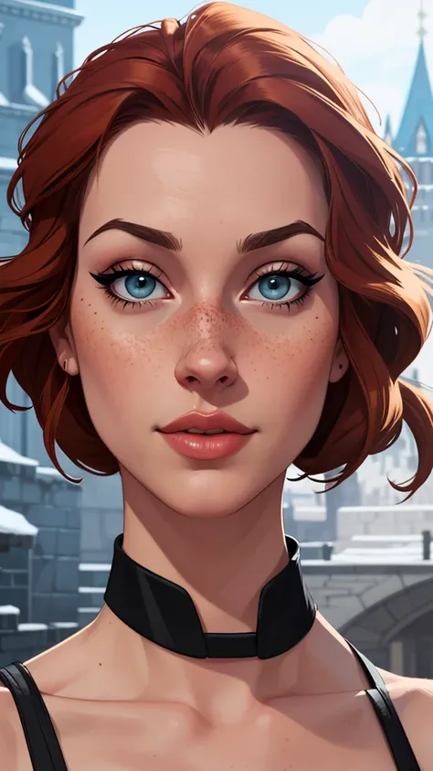 Beautiful GTa style pose in portrait mode Cartoon character in dynamic pose two women together with freckles on their faces Disney princess Queen Anna of Arendelle with 1,60cm on the left and along with a symmetrical body and beautiful breasts, corpo bem d...