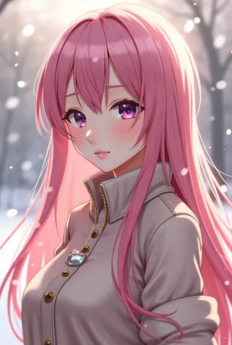 Megurine Luka cute adult casual clothes G pan winter walk upper body pink hair sexy
20才長い髪,  upper body