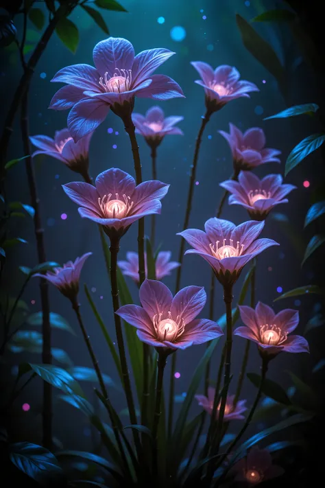 "Bioluminescent Garden": Design flowers that glow in the dark, with petals shaped like jellyfish or floating lanterns