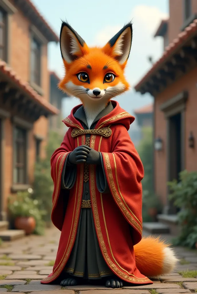 I want a picture of a fox wearing the clothes of a preacher