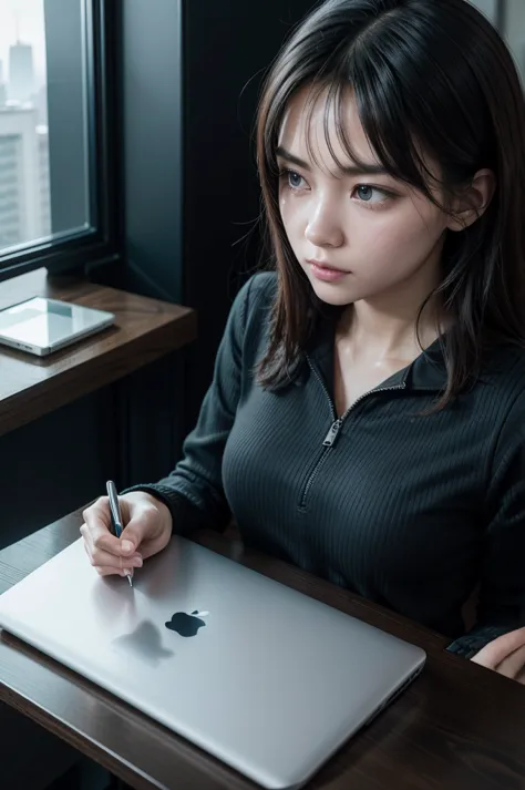 "Photograph of a high-end smartphone on a modern office desk."  "Conceptual image of a futuristic wearable device in use during a run."  "Close-up of an open ultra-thin laptop, showing a graphically designed screen."