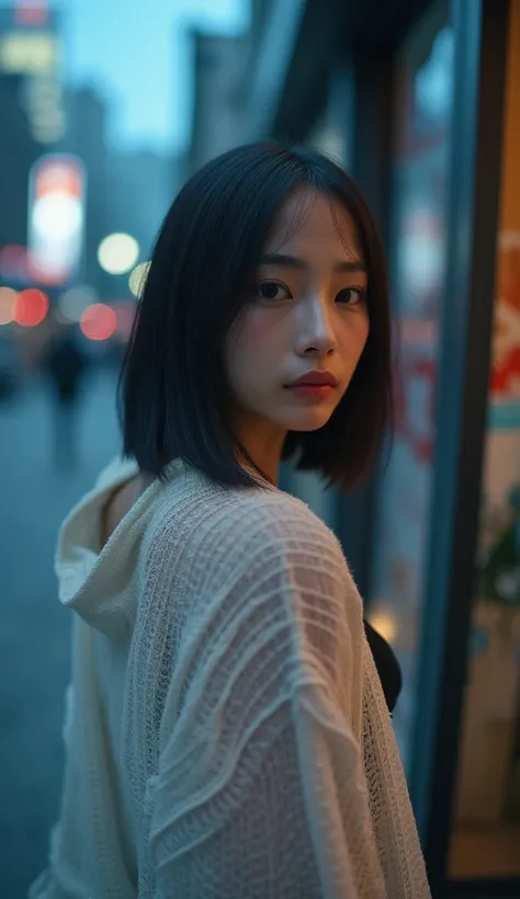  masterpiece:1.3、Evening City、( Photo  realistic :1.4),   Realistic detailed ,   textured skin、 high resolution,Bokeh,  details、( masterpiece:1.3), Verism、(8k,      by Nomi ,    RAW photo,    Best Picture Quality: 1.4), (  gray hair 、 bob hair、 hairstyles ...