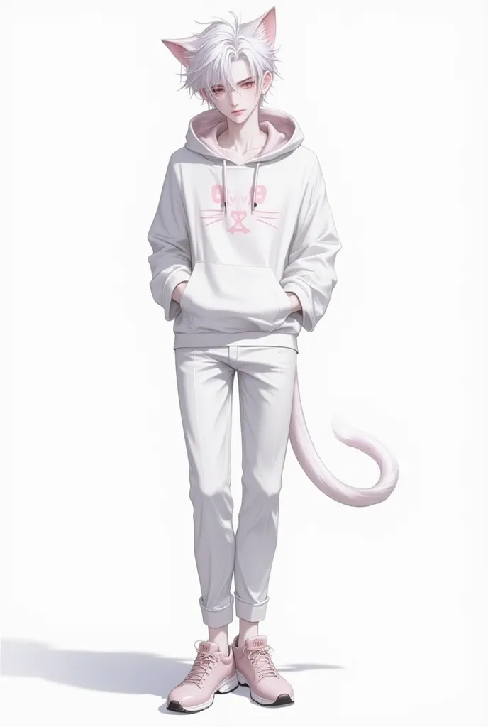 Age:  19 years old
Human : 1.78 m
Gender: masculine
Species : Semihumano gato 🐱
Apariencia:
Adult anime
White hair, fluffy and slightly messy.
Pink cat ears inside, with white tufts at the tips.
Big and expressive eyes in a pink-gold tone.
Long and soft ta...