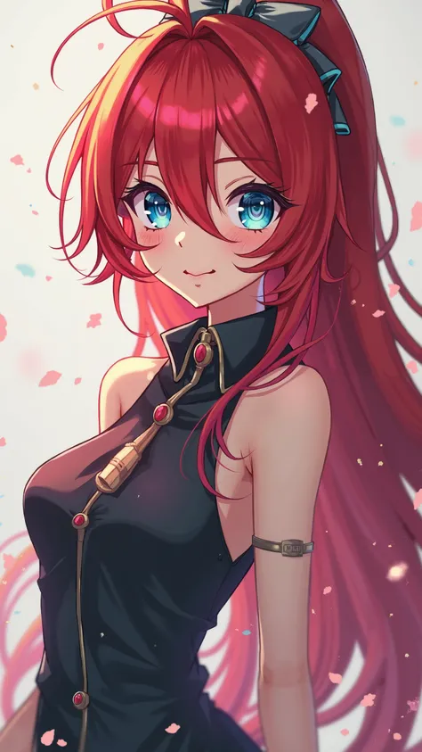 Beautiful anime girl with Red Long Hair, Skinny, Blue Eyes, Funny