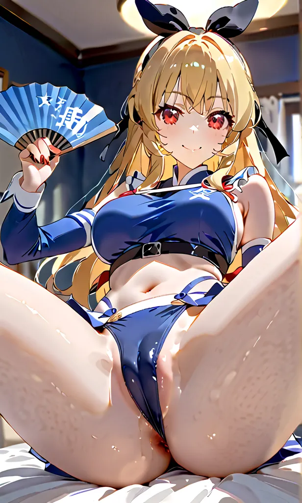 Score_9, Score_8_up, Score_7_up, Score_6_up, Score_5_up, Score_4_up, Write what you like, Tag 1, Tag 2,, Ichigo Hoshimiya cosplaying Mai Shiranui, Mai Shiranui cosplay, female ninja, folding fan, kunoichi, cameltoe, covered anus, fighting pose, red eyes , ...