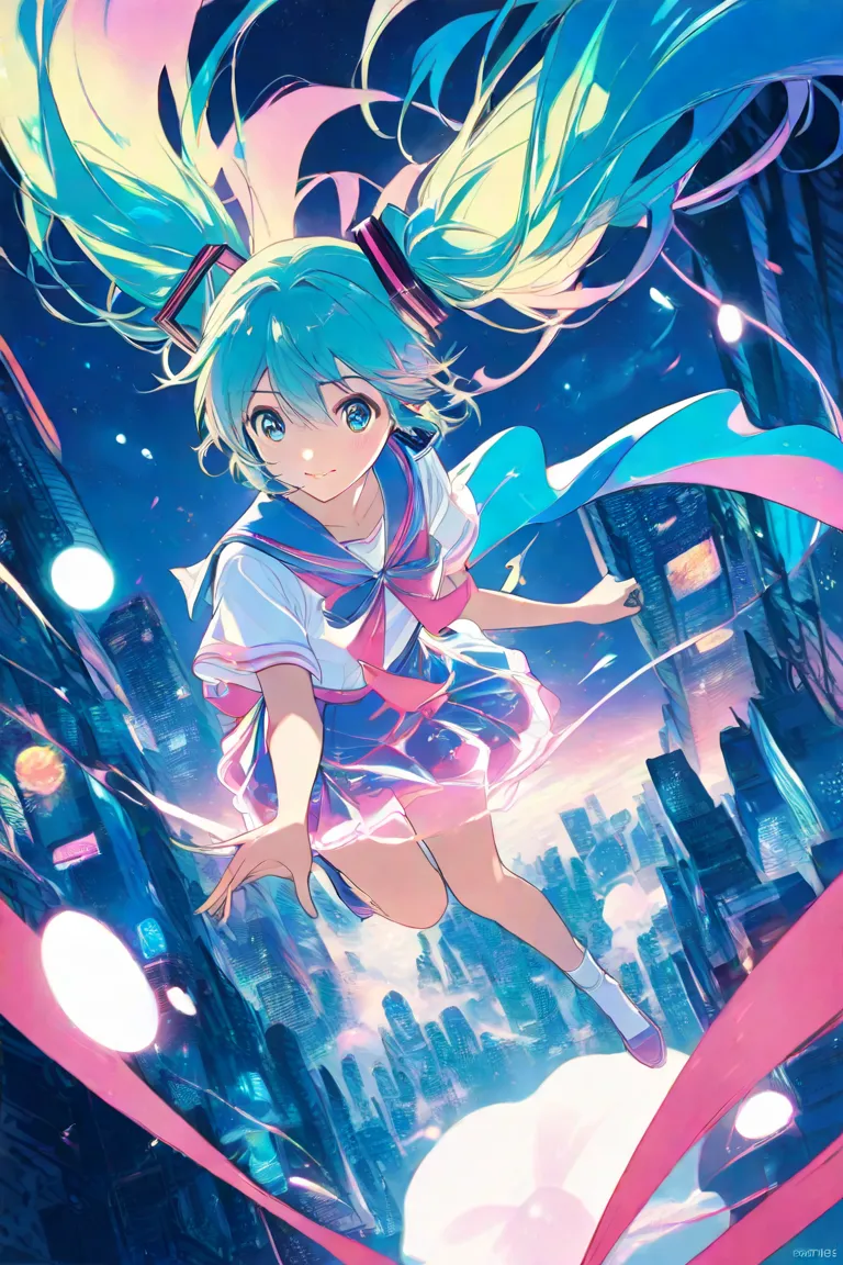 anime style　 Hatsune Miku　 sailor suit