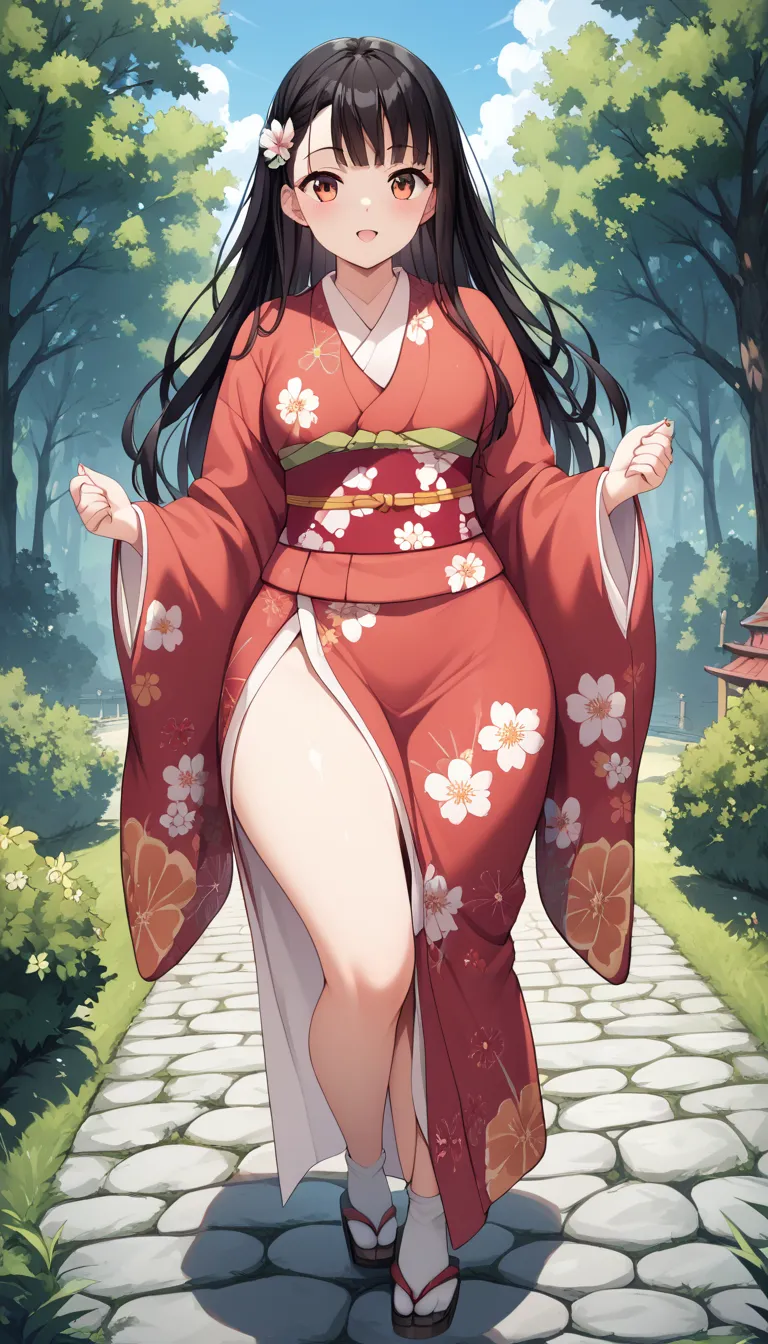 Netsuko,huge ,Wide hips, long black hair ,Lysis, kimono,Outdoor