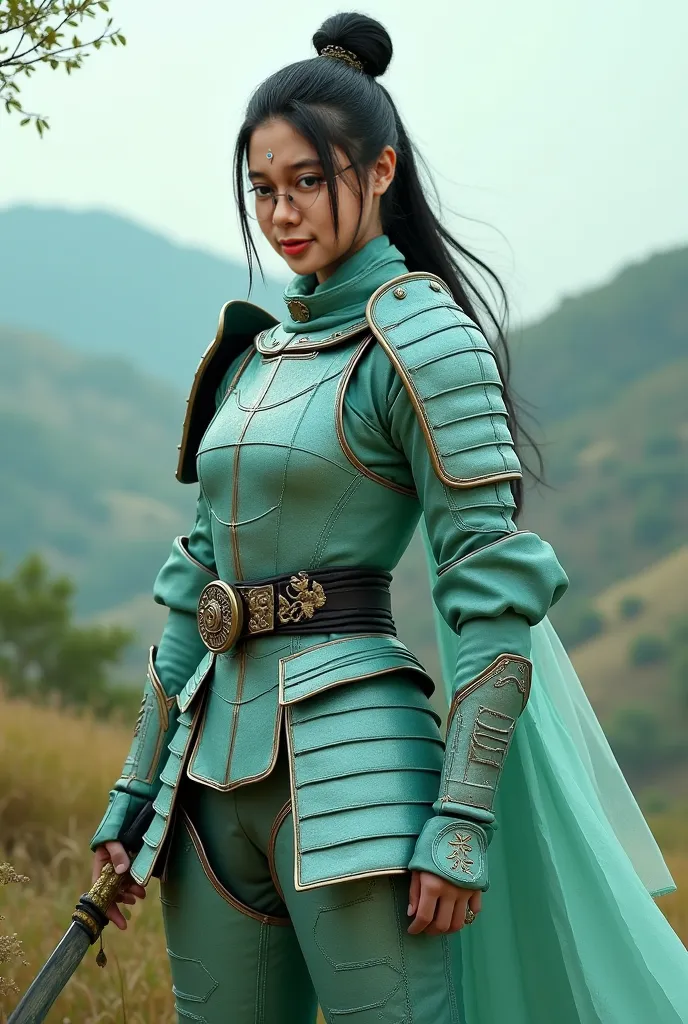 Myoui Mina wearing mint-colored samurai armor