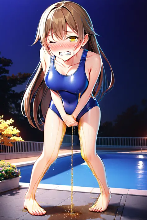 NSFW, (masterpiece, top quality, best quality, highly detailed:1.5),(anime:1.2), (anatomically correct:1.4), (full body:1.5),(close the crotch:2), (legs closed:2),(leaning forward:1.8),(standing:2), (clutching crotch:2),(hands between legs:2), (pee running...