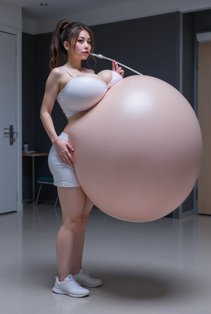 Her Abdomen enlargement as big as a room, abdominal swelling ,Korean girl,squat, swollen belly like a large water tank {x} The belly is as big as a big water tank {xx} The belly is as big as an airship {xx} mouth sucking water wanting to come out of the ho...