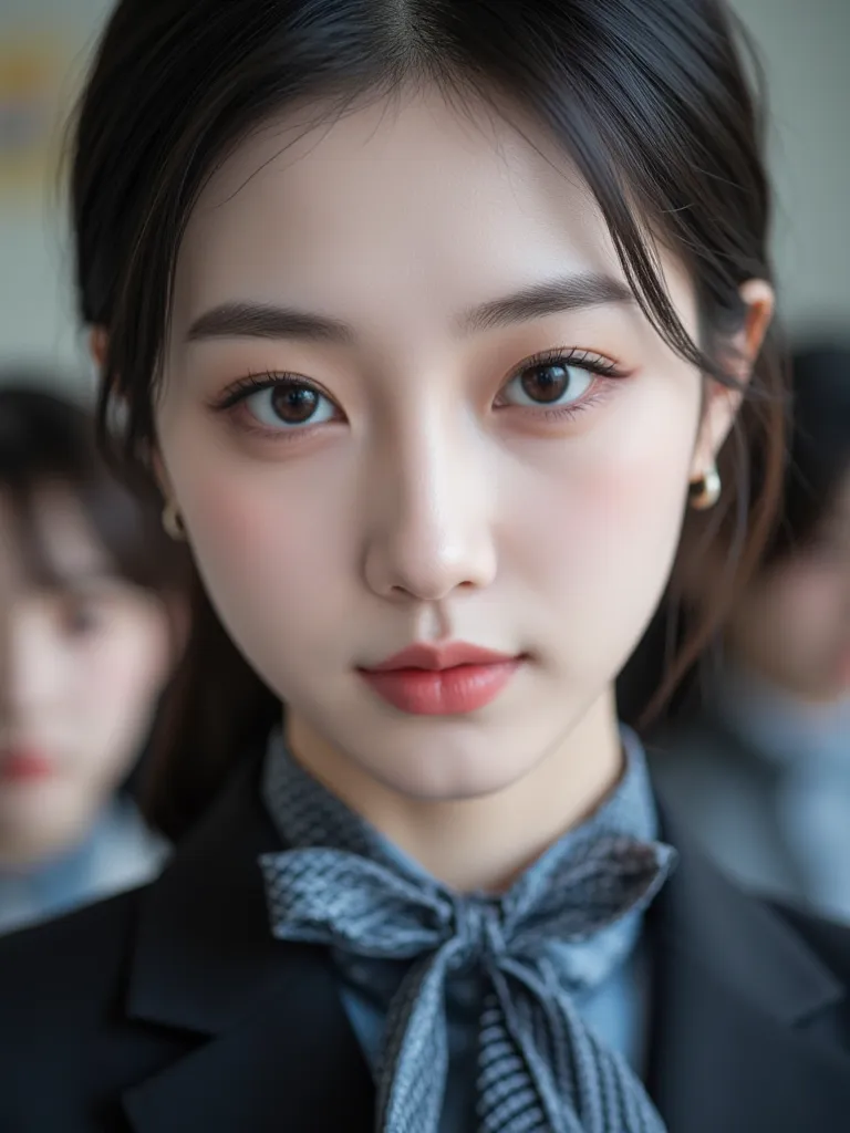 ８ＫＲＡＷ photos, high resolution, cool 21 year old Korean,  big round chest , ,  tie,  tie ribbon,  blazer,  skirt,  Beautiful Eyes in Every Detail , length eyelashes, beautiful double eyelids, eyeshadow, length, Narrow eyes, Three white eyes,  dark makeup, e...