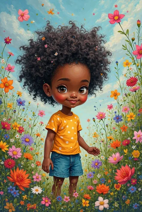 I want a painting of a half-black . That is five years old. A girl in a flower meadow in style should it look like a painting by Picasso?