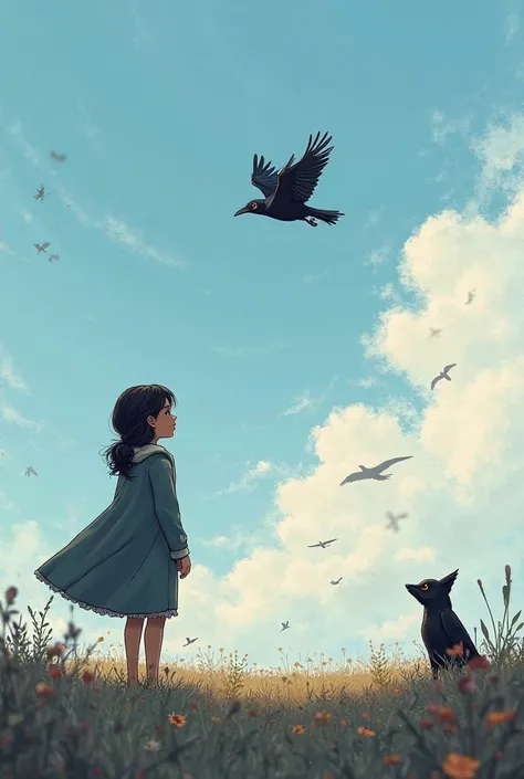 Kwa smiled at hearing this and said: "I may be simple on me, but I don't just walk on the ground like you, I can fly!"
Kwa is smiling calmly while watching the crows flying in the sky behind her. Moore looks at him in amazement.


7. Moore looked at the cr...