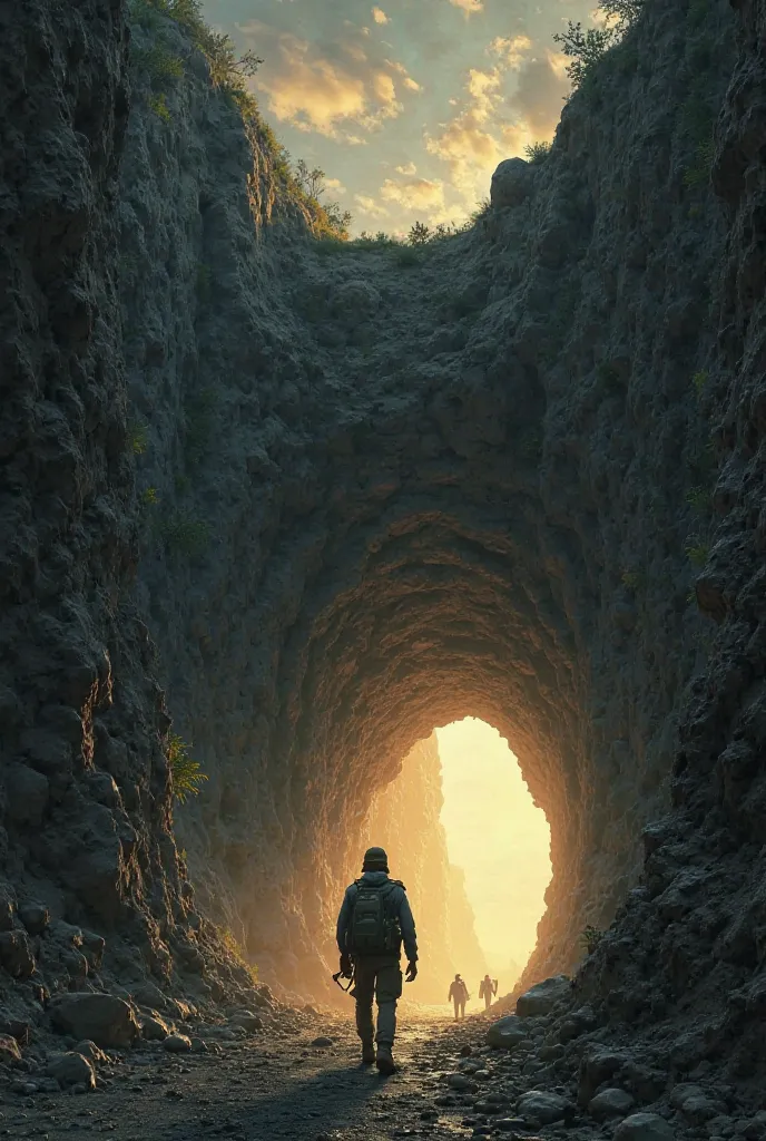 Mateo trouve un tunnel creusé sous la frontière et décide d’y entrer.
Texte : "C’est ma dernière chance..."
Détails visuels : Une ouverture sombre dans le sol, Mateo qui s’y engouffre rapidement, le bruit des sirènes derrière lui.