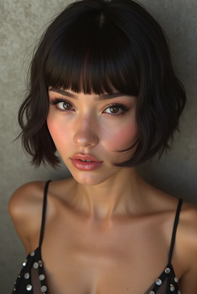 blunt hair,  realistic, beautiful , Sexy woman.