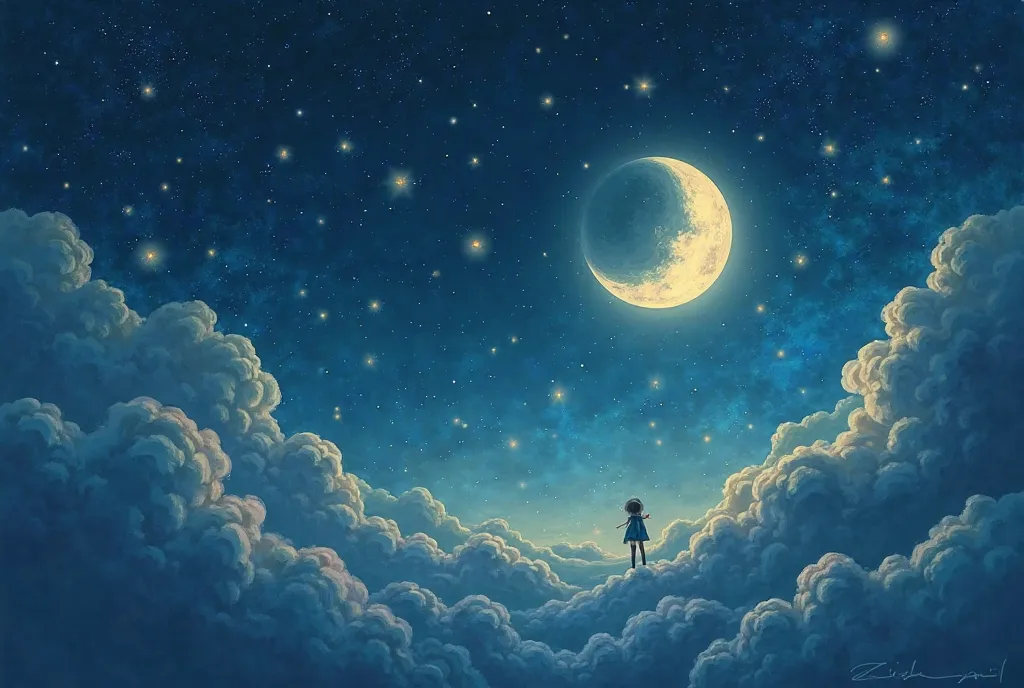 Help make a story book about Once upon a time, there was a little moon. Living in the vast sky