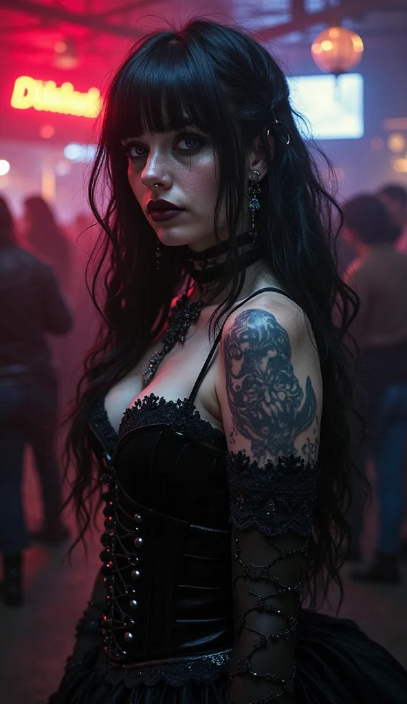 In the dark, vibrant atmosphere of a Gothic club made her stand out. Your long, pitch black hair fell over her shoulders in soft waves, a straight bangs surrounded her pale face. Your skin, as bright as moonlight, was strewn with delicate freckles, that lo...