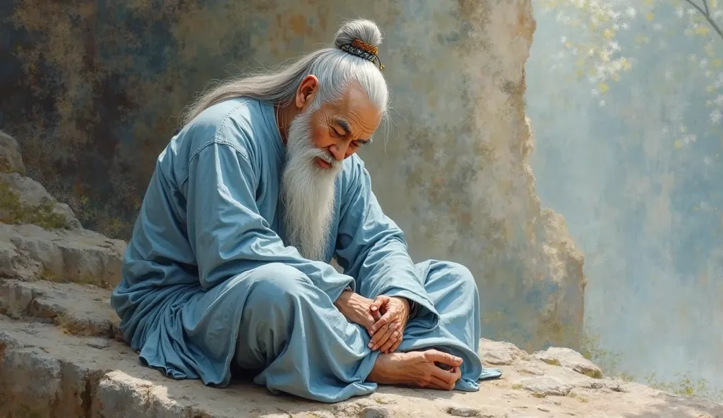 Category: digital oil painting
An ancient Chinese man about 60 years old, wearing a light blue traditional Han Dynasty tunic, sleeping in the following position:
🔹 Suggested position:
Sitting cross-legged on a rock or the ground, showing a connection with ...