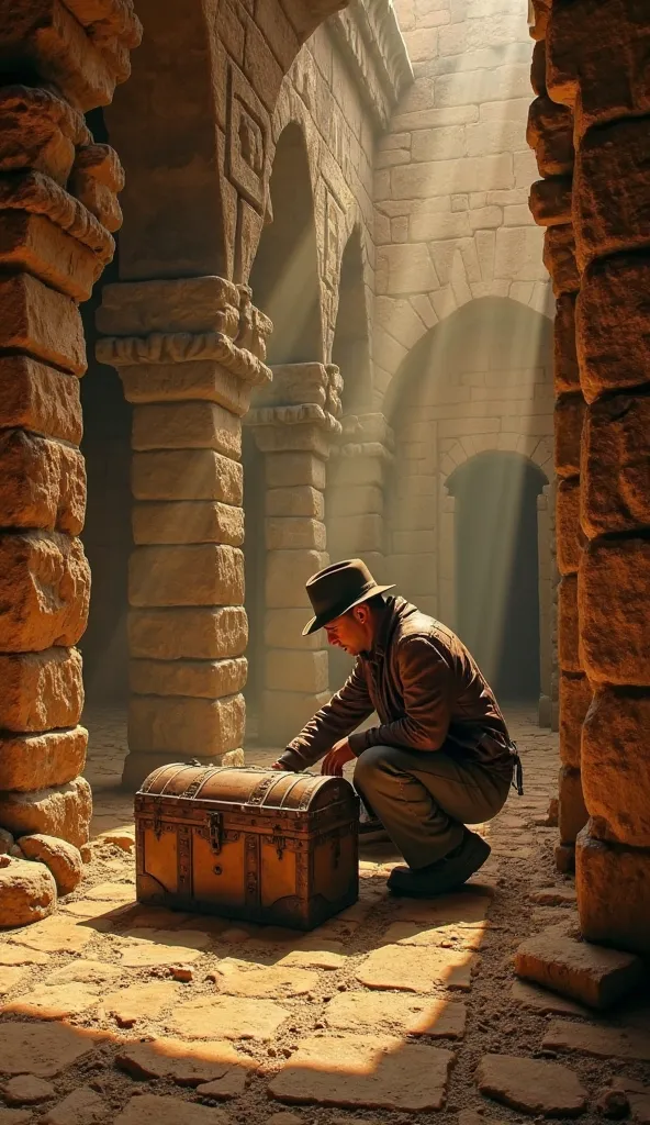 In a dusty, ancient temple corridor lit by the iconic flicker of Indiana Jones–style torchlight, the bold letters ‘BETGAR’ are carved into the stone wall. Just beneath them, a timeworn treasure chest with rusted metal fittings rests on the floor. A rugged ...