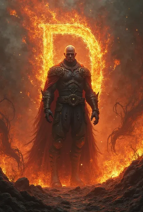 Hell vibe background with D in front. D must look firm and flames should be around it.