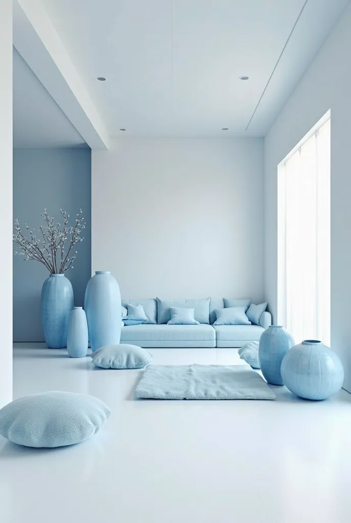 A white room with blue things in it