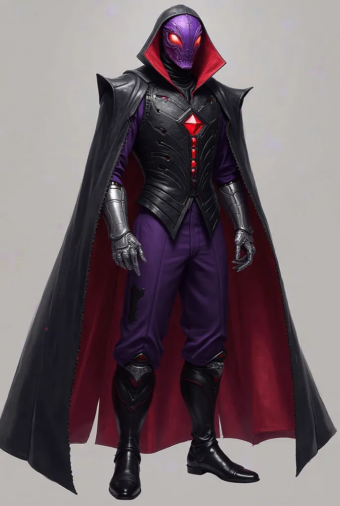 unswerving in its cause.
It lasts:
. He wears a purple suit with black details on the back.  About this dress , there is a black chest protector with details in red, which extends to half the back and covers the shoulders, giving it a military and ceremoni...