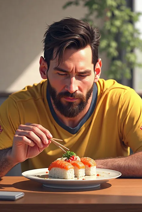 Messi football player eats sushi on Mondays 