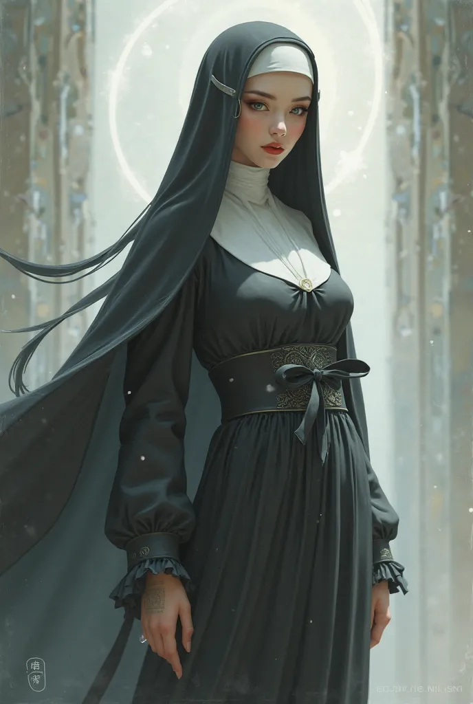 Zhu yuan from zenless zone zero as a nun,with an attractive figure