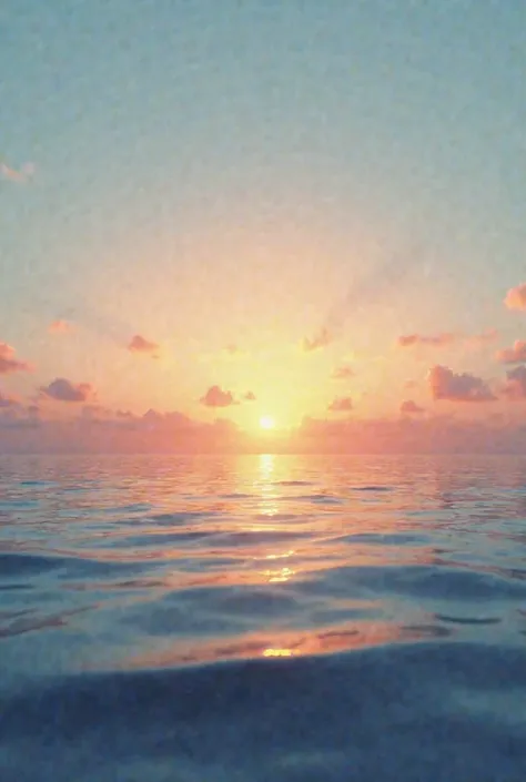  “A serene sunset over calm waters, symbolizing peace and tranquility. Gentle waves, soft colors like warm oranges and cool blues to create a sense of hope and calm during difficult times.”
