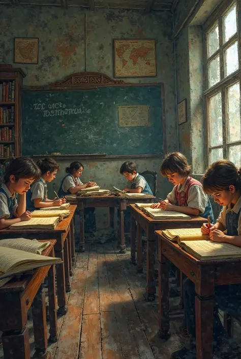 9. The classroom illustrates the outdated text of literature