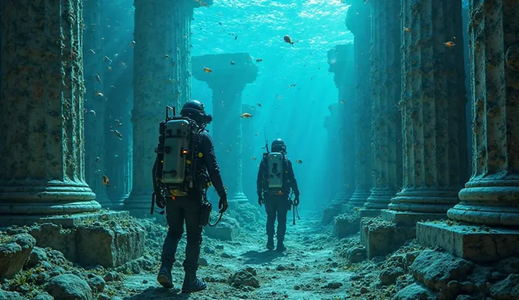 A team of marine archaeologists discovering Heracleion with high-tech equipment.