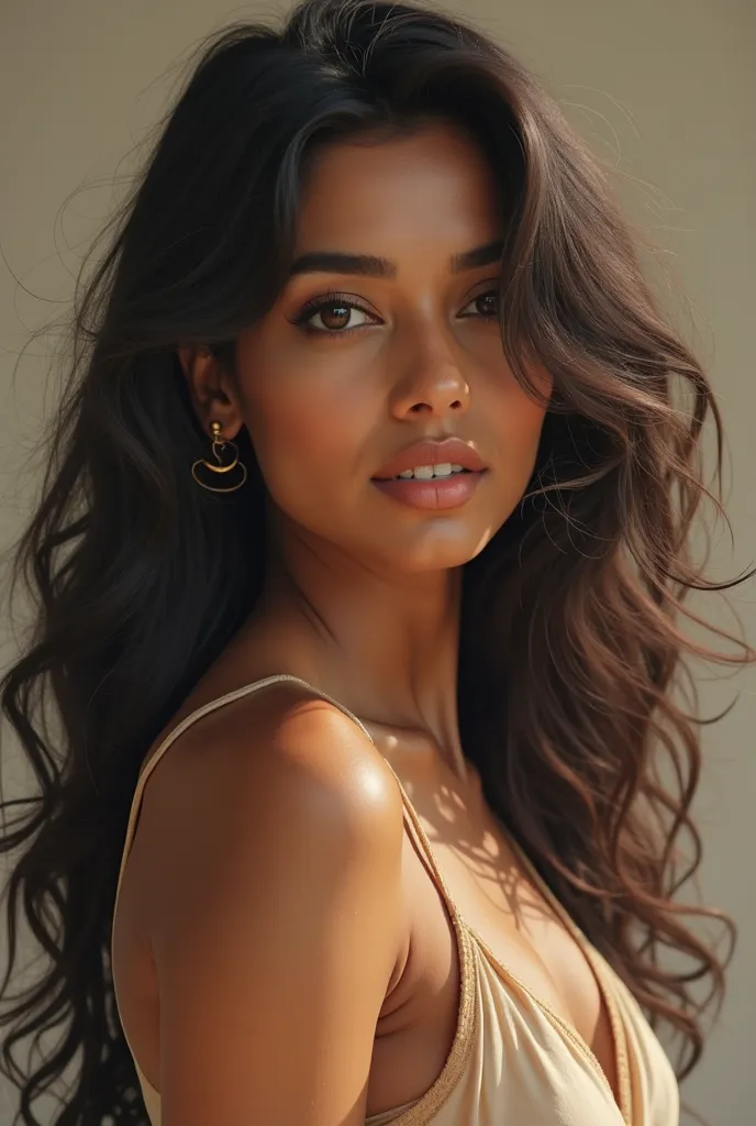 Beautiful Indian woman in a simple dress, Brown Hair, Accurate, Textured Skin, Anatomically Correct, realistic 