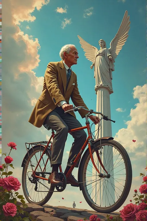 Albert Hofmann a bike ride in the background the angel of independence and a rose on one side