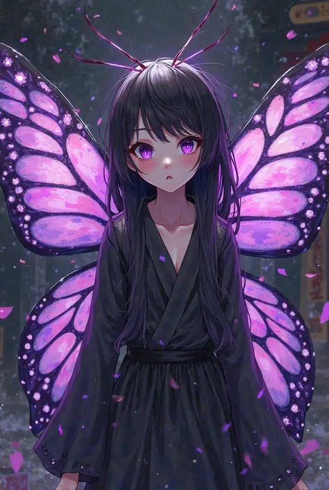 cartoon female character monster butterfly purple tone black anime japanese style