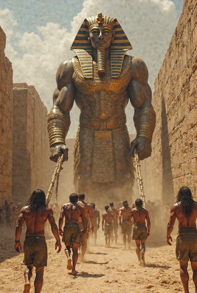 A massive limestone block creaks and groans as it’s dragged up a wooden ramp by an immense, muscular giant, his golden chest plate gleaming in the harsh Egyptian sun. Thick ropes tighten as human workers pull alongside him, their feet digging into the sand...