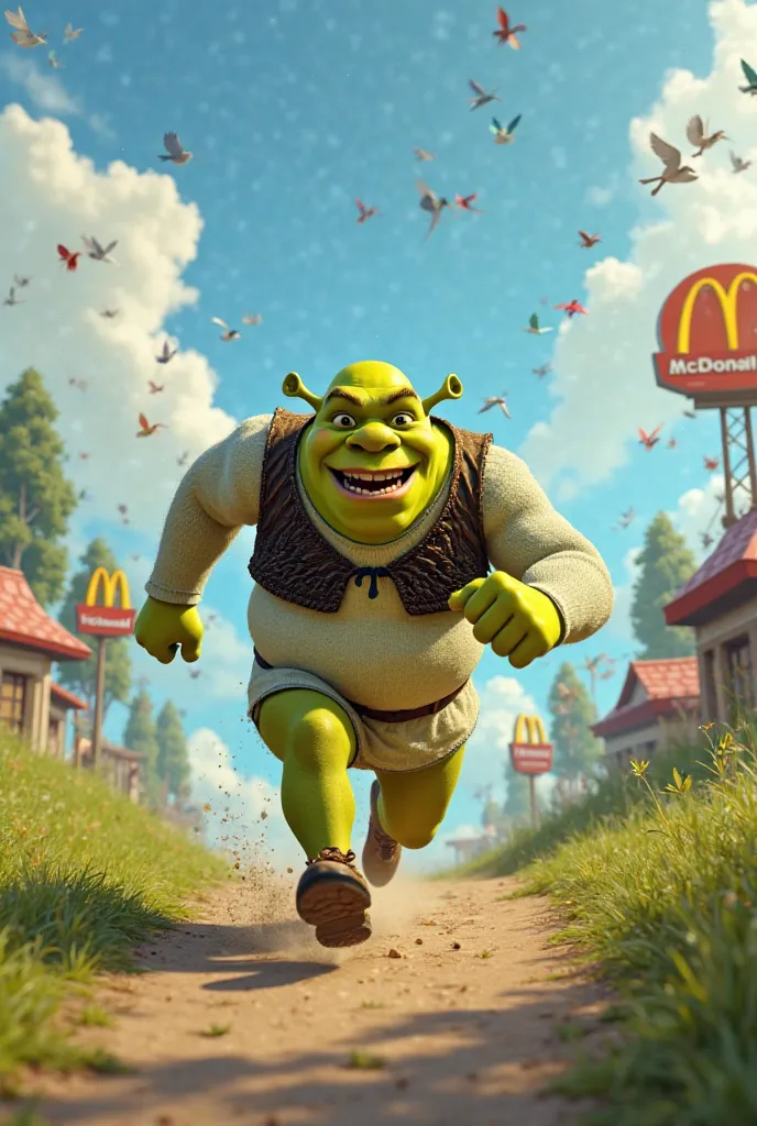 Fait shrek qui court vers Mcdo