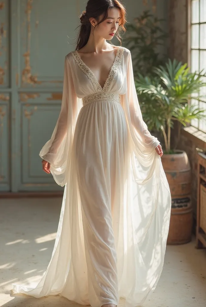 Korean style long sleeper dress to be with details and have a leotard