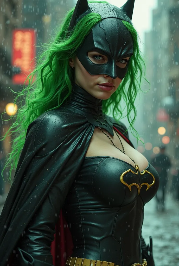 Make Batman woman with green hair 