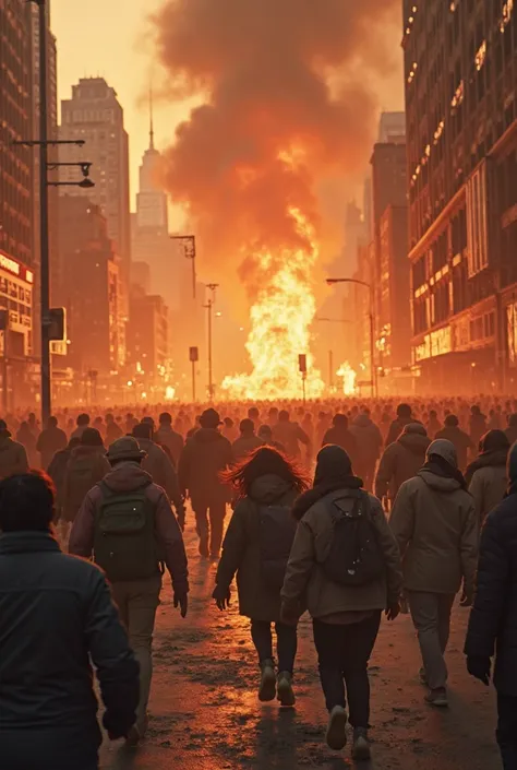 People running away from the burning city