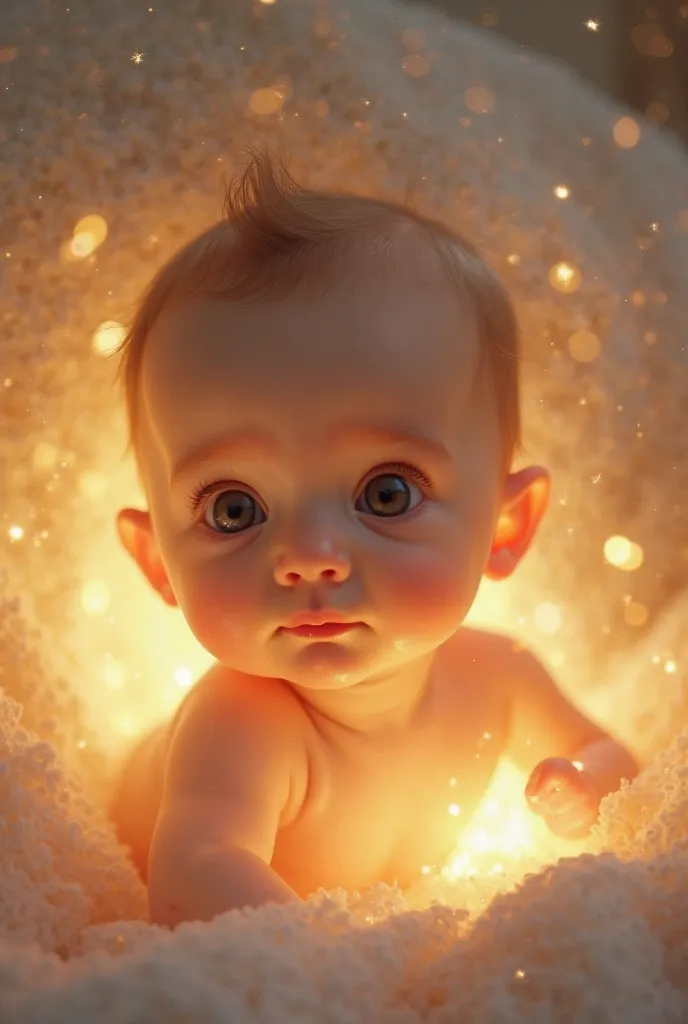 A beautiful baby with bright light